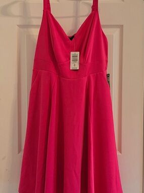 TORRID Bright Pink V-Neck Fit-and-Flare Dress
